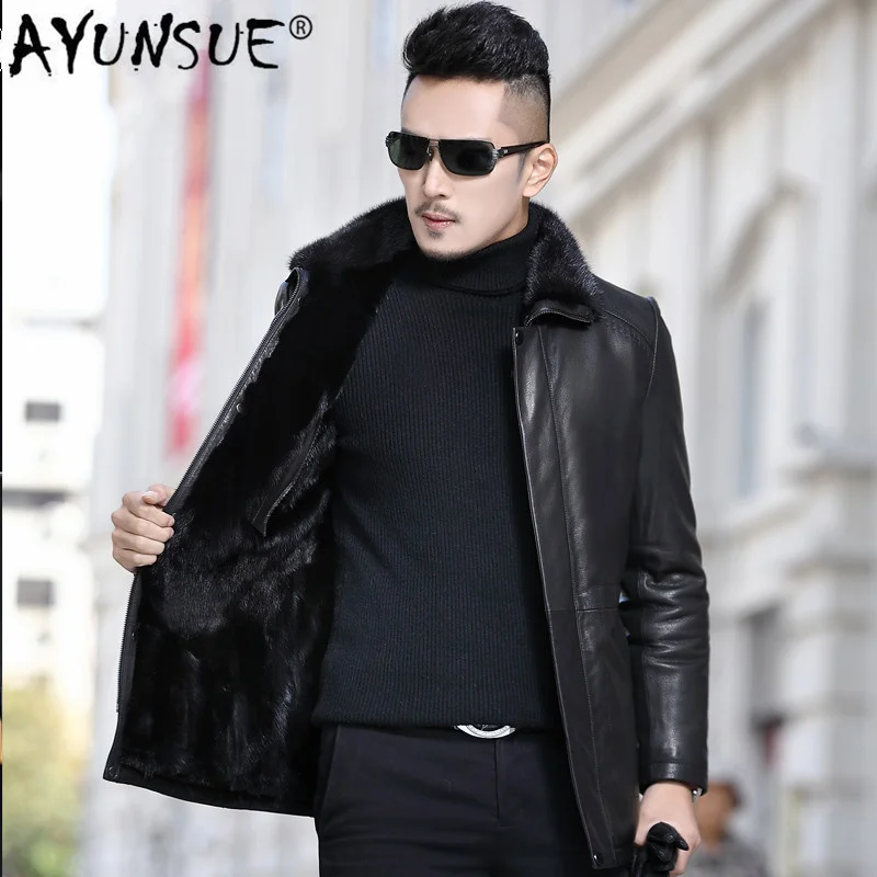 

Winter Genuine Leather Jacket Men Real Mink Fur Coat Goatskin Coats Mens Jackets Warm A17DN266 KJ3813