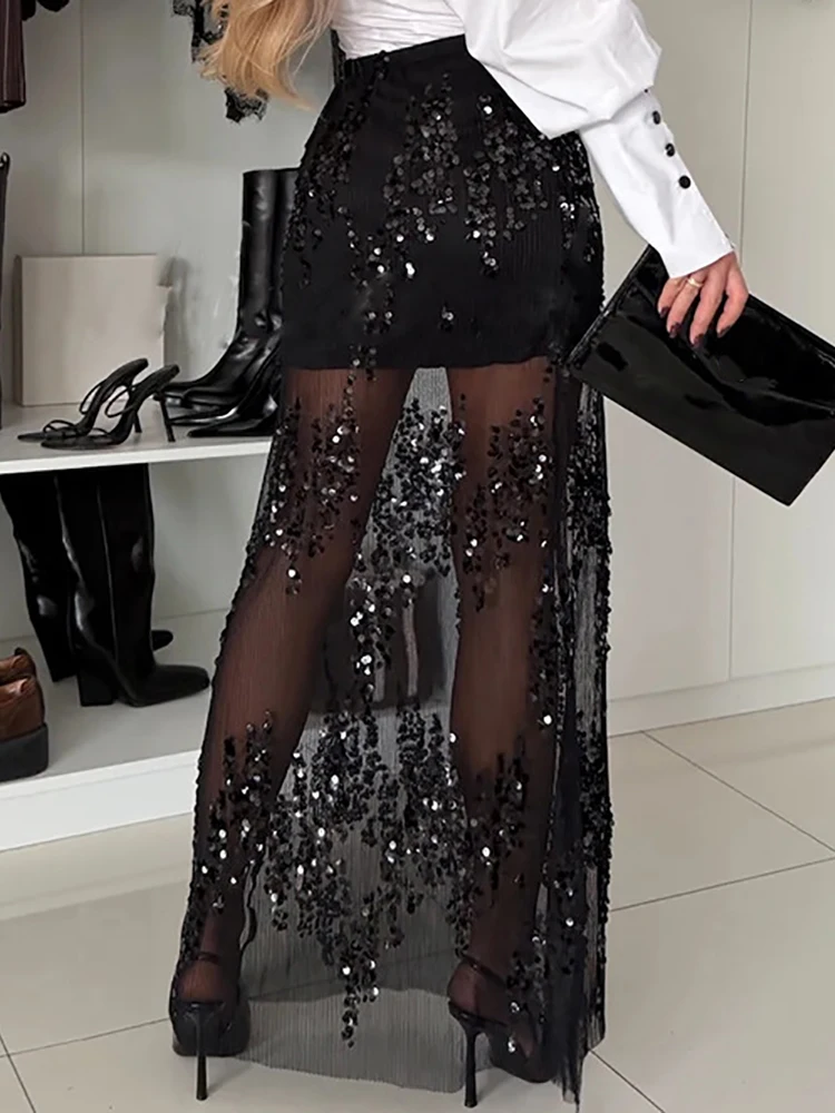 2026 elegante maxirok voor dames hoge taille pailletten patchwork lente zomer mode streetwear vakantie dropshipping alle match