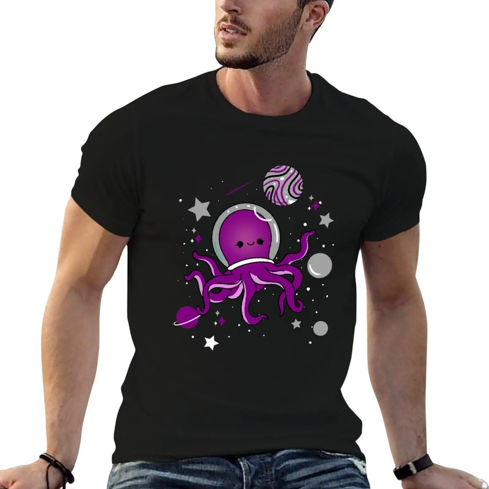 Asexual Octopus In Space Asexual Pride T-Shirt Casual Daily Wear Short Sleeve Top