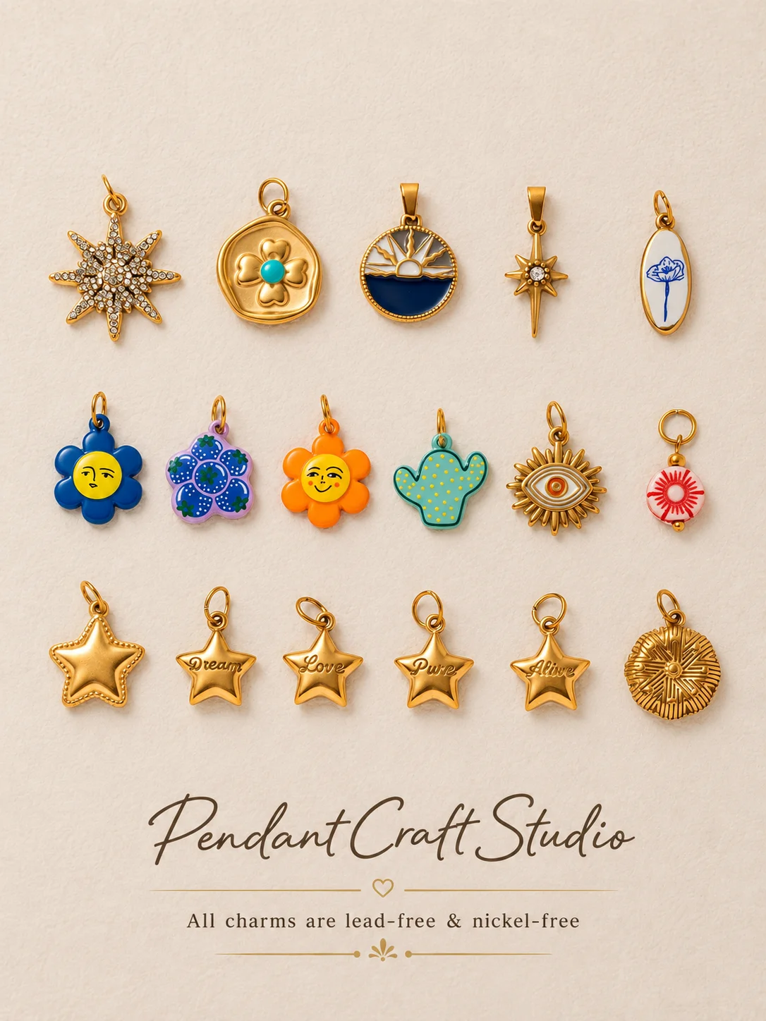 Edelstahl Einfache Elegante Frische Herzförmige Blumen-Stern-Anhänger Charms für DIY-Schmuckherstellung – Detail 1