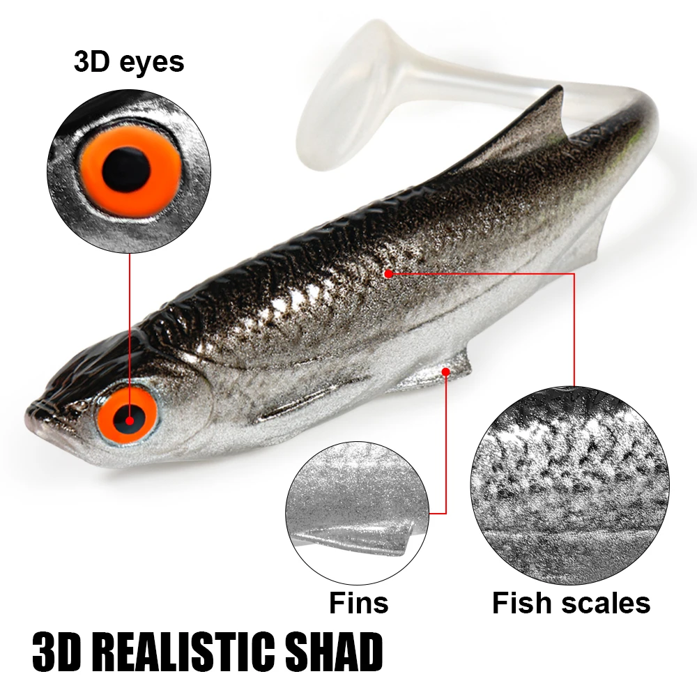 N.B. Shad Bionic Soft Fishing Lure 11cm 8g Paddle Tail Swimbait Hand Made Bait Realistic Baitfish for Bass Pike Trout Predator