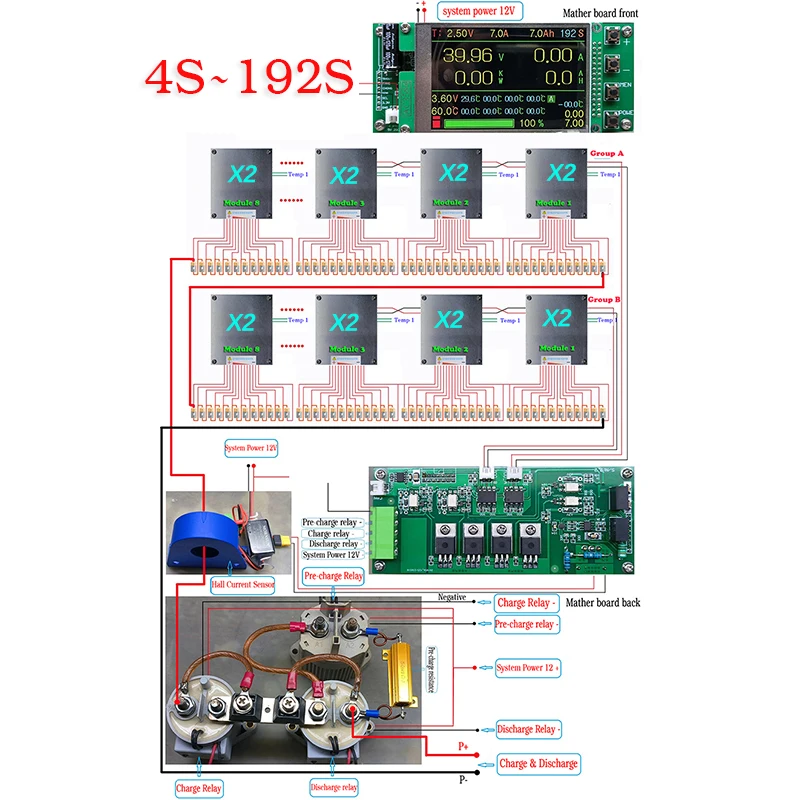 4S to 96S 108S 120S 200A Relay DIY BMS With LCD For LTO /LiFePO4 /Li-ion Multiple Series Battery Compatible-Bluetooth App