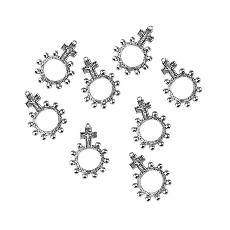 Anillos devocionales para dedo, rosarios, 30 Uds., anillos crucifijo Metal plateado para prácticas espirituales y regalo
