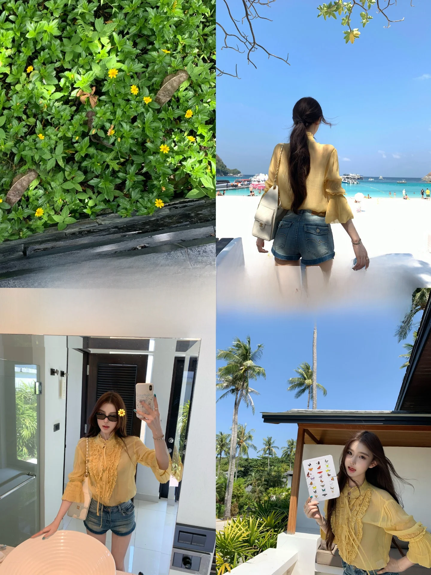 

OKMAOP Island Roam Women's Chiffon irt with Wood ain Spring Summer Design Sense Knot Personali Chiffon Top