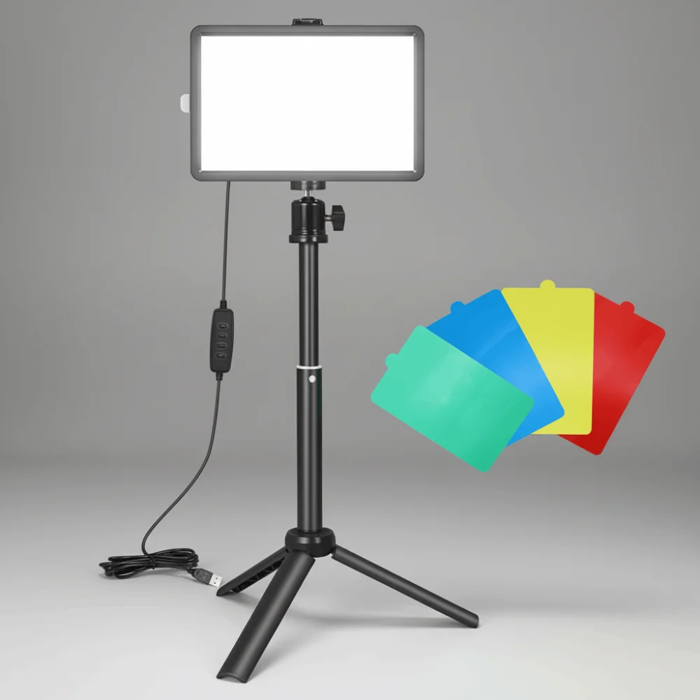 مع ترايبود LED التصوير الفوتوغرافي الفيديو الضوئي 4 بطاقات ملونة شاشة كاملة التصوير ملء مصباح التحكم في الخط متعدد الوظائف #4