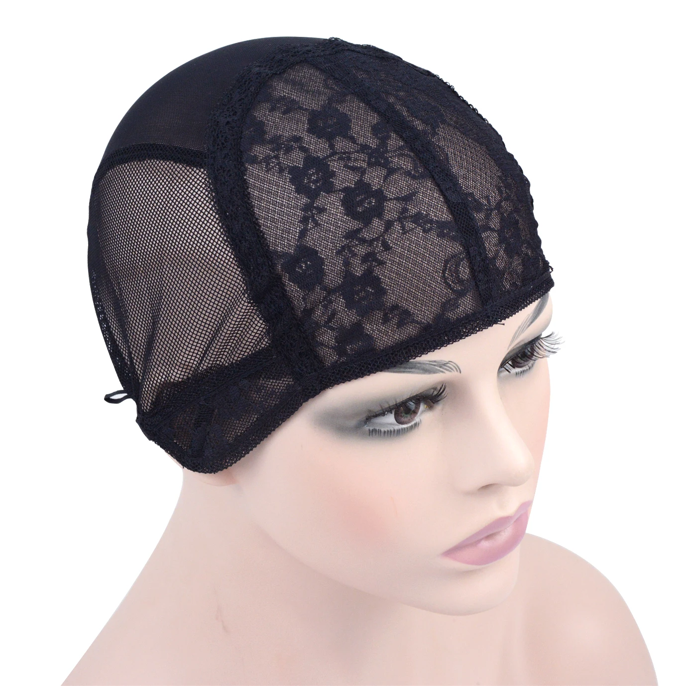 1 Piece Double Lace Wig Cap for Making Wig Weaving Cap with Adjustable Strap on the Back Stretchable Hair Net