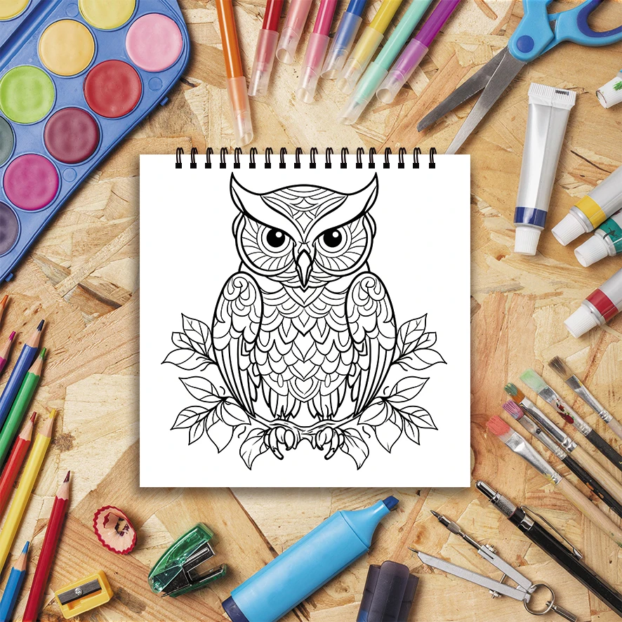 Owl Coloring Pages Book 8.27x8.27 inches 22 Sheets Relaxing Gift for Family
