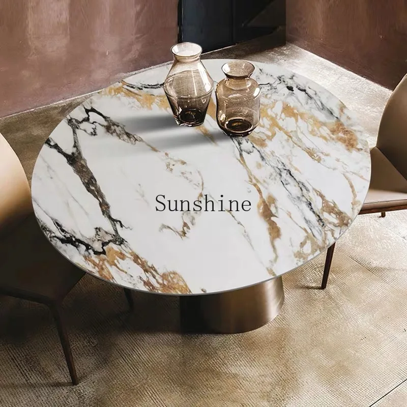 

Italian light luxury simple modern household small apartment high-end rock slab round table
