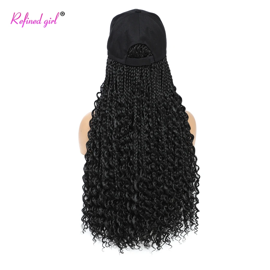 Hat Wig Baseball Cap With Braided Boho Box Braids Hair Extensions Attached For Women Synthetic Curly Ends Box Braid Cap Wig