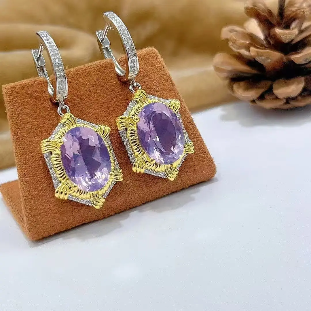 

Серьги с натуральным лавандовым аметистом 10*14 мм, стерлинговое серебро S925, белое золото, элегантный фиолетовый драгоценный камень, ювелирные изделия в подарок