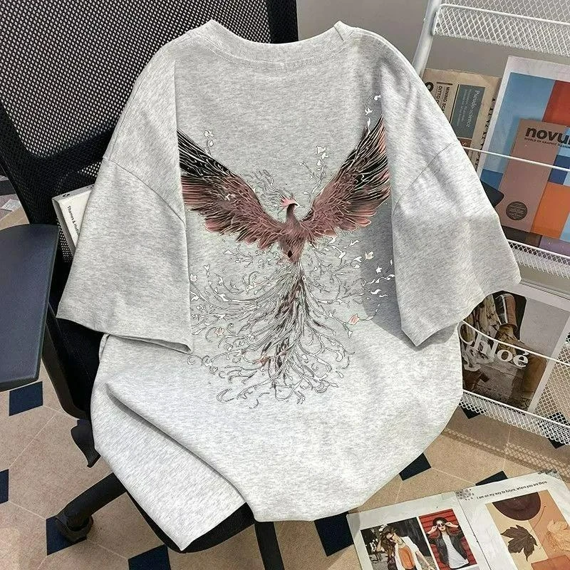 Pure Cotton Printed Heavyweight American High Street Brand Loose Round-neck Men's Summer