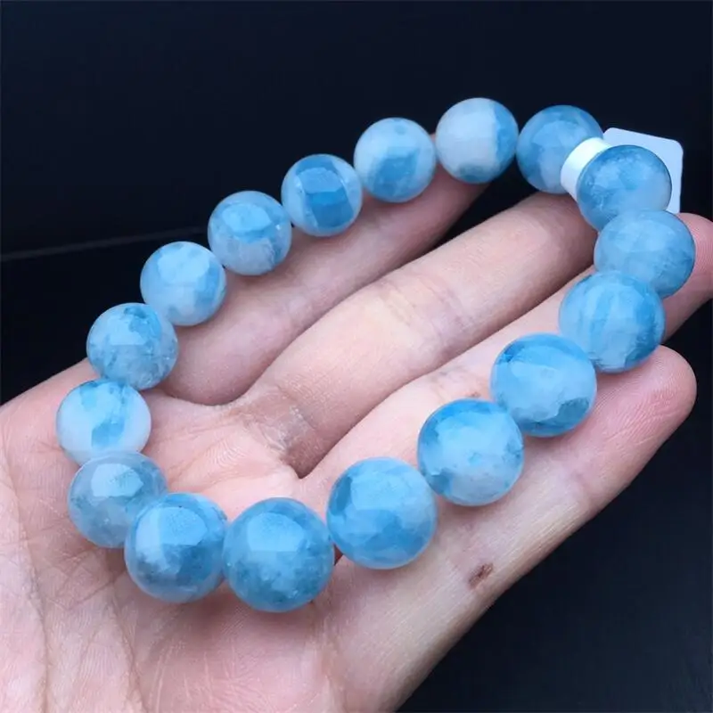 

12MM Natural Milky Aquamarine Bracelet String Charms Strand Exquisite Jewelry Gift Healing Crystal Energy Gift 1pcs