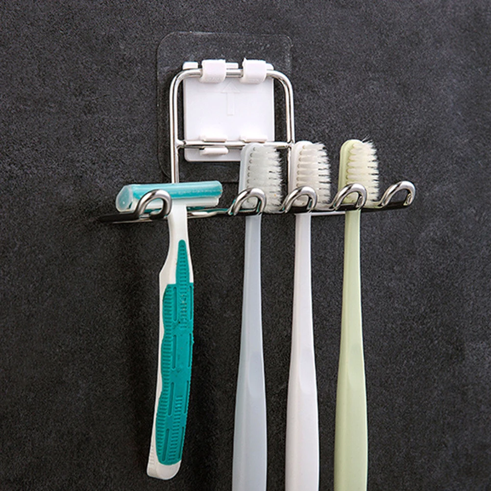 

Stainless Steel Toothpaste Holder Bathroom Organizer Toothbrush Mount Storage Stand Adhesive For Home