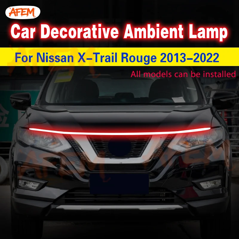 Tira de luces de circulación diurna para capó de coche, lámpara de ambiente decorativa automática Flexible impermeable, retroiluminación ambiental para Nissan x-trail