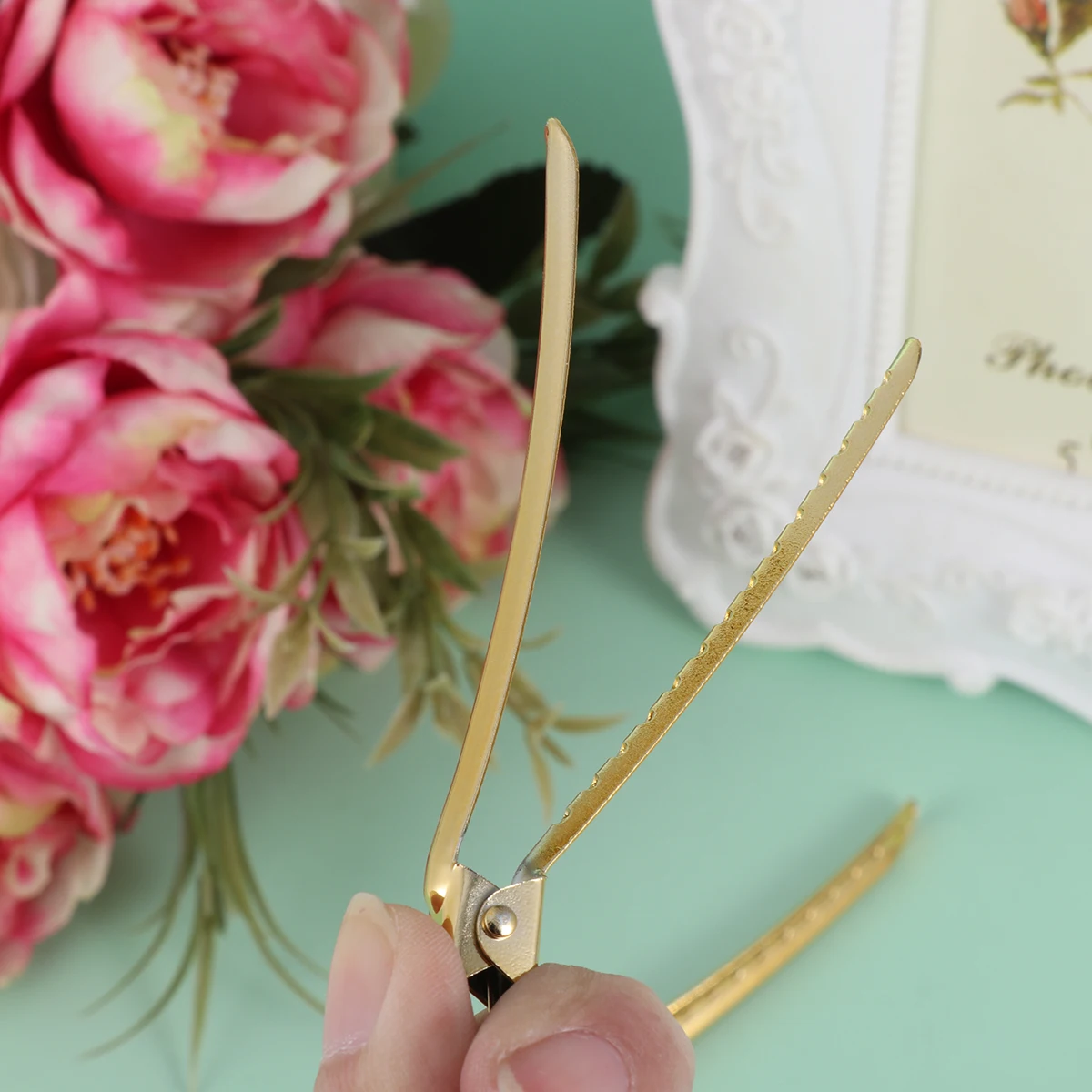 

12 шт., зажимы для фиксации волос, профессиональные металлические зажимы для секционирования салонного класса для густых тонких волос, инструменты для укладки волос, 9 см, золотые