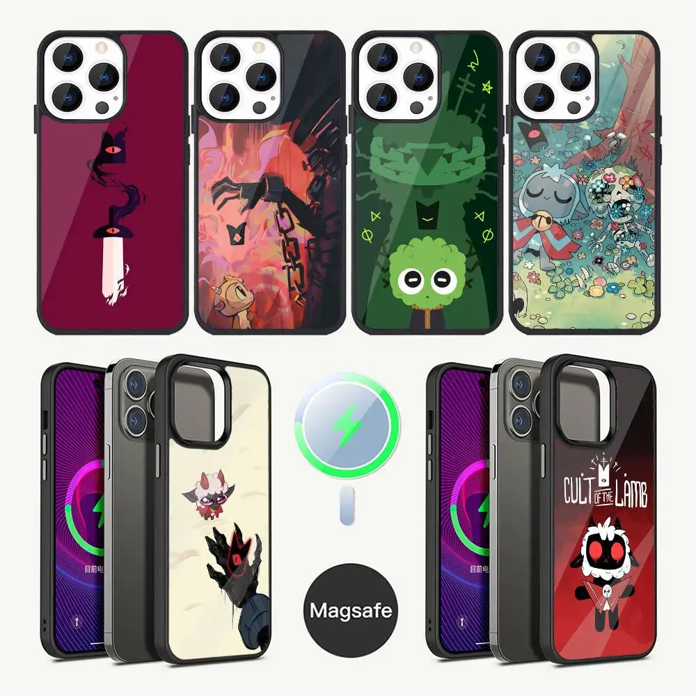

Чехол для телефона C-Cult of the Lamb для iPhone 17,16,15,14,13,12,11, Plus, Pro, Max Mini Magsafe с магнитной беспроводной зарядкой