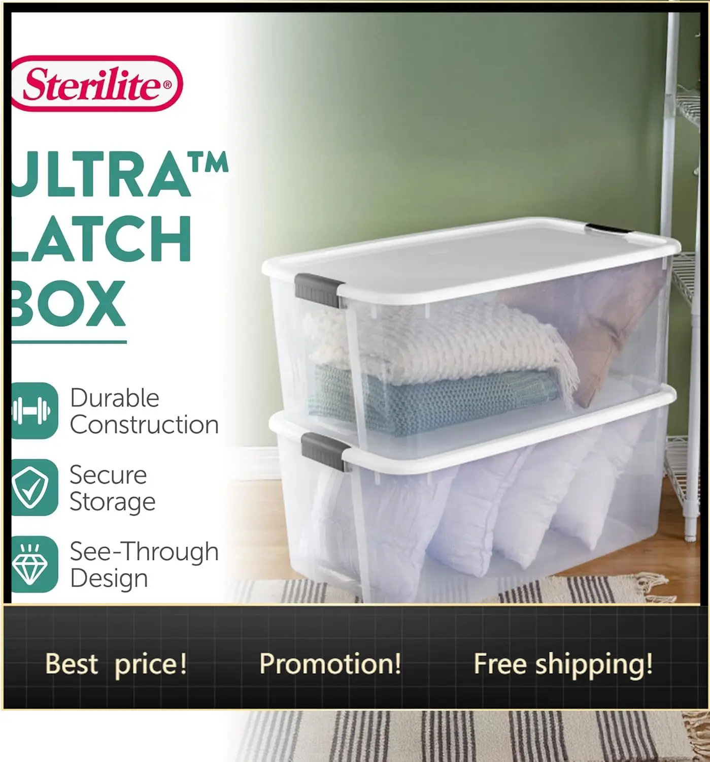 

16-Pack Ultra Latching Box, Storage Bins with Lids, Clear Plastic, 116 Quart - Heavy-Duty Organizing Containers for Closet, Bath