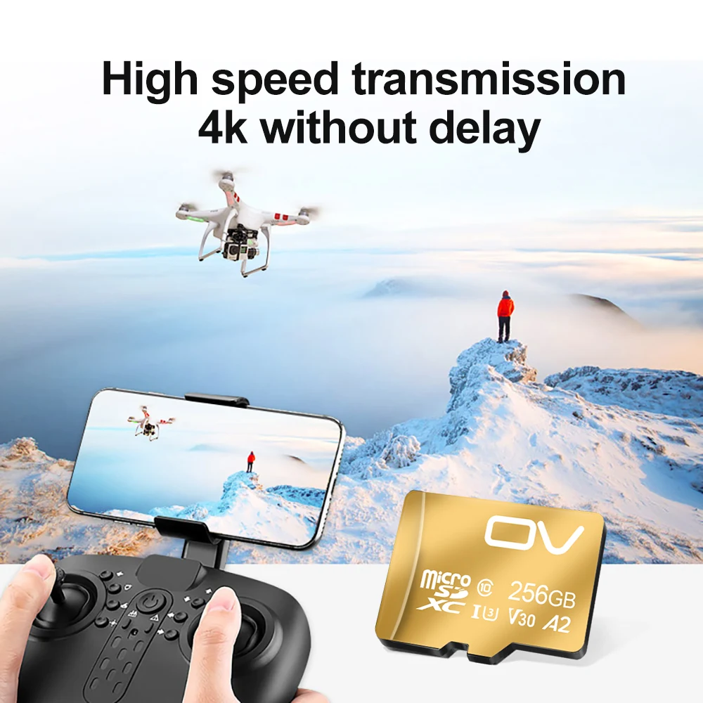 OV High Speed Original Extreme Micro SD Memory Card A2 U3 V30 Gold Color Flash TF SDXC 64GB 128GB 256GB 512GB for DJI Drone UAV