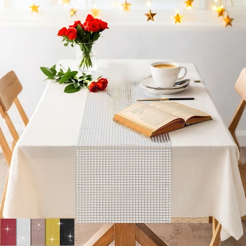 

30x120cm Party Sequin Table Runner Solid Color Table Flag Polyester Anti-slip Backside for Birthday Party Holiday Wedding Decor
