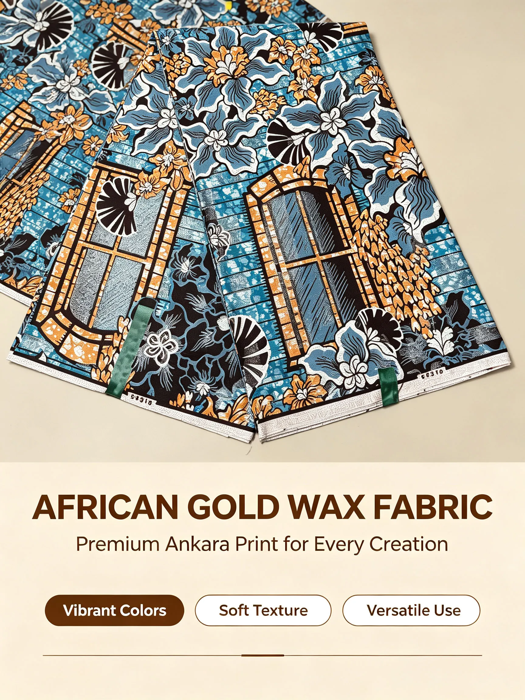 Real African Wax Print Fabric Blue Floral Window Ankara 100% Cotton Ghana Nigeria Pagne Material For Dress Sewing view 2