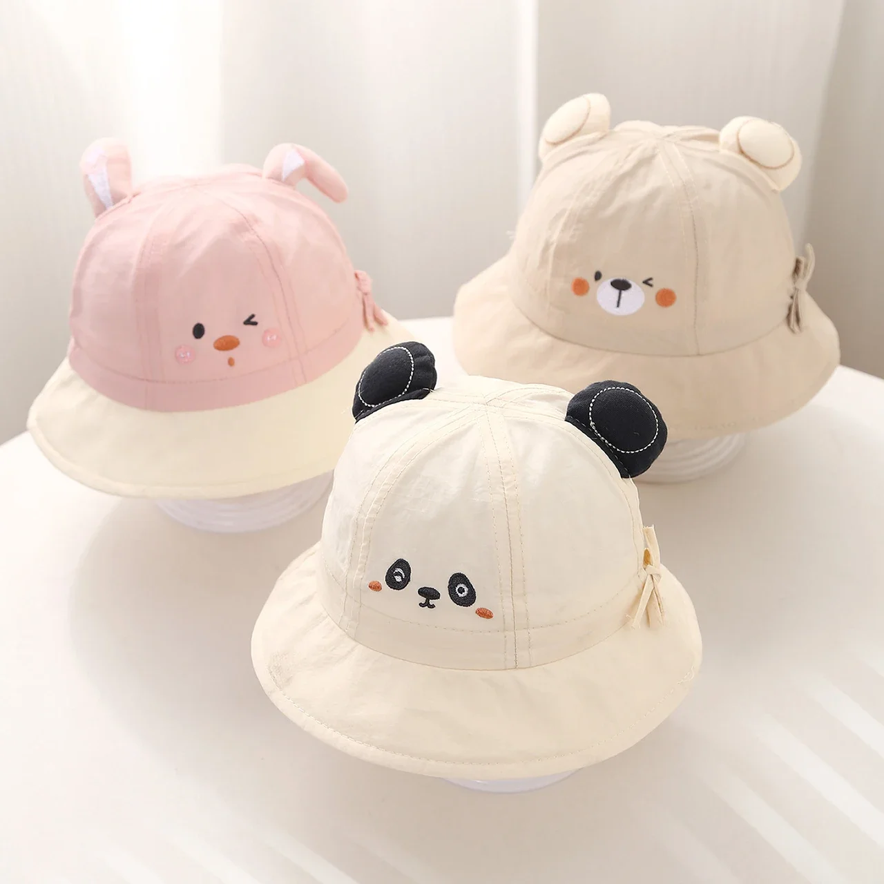

Summer Quick Drying Baby Bucket Hat With Ears Cartoon Bear Rabbit Baby Boys Girls Sunshade Cap Kids Panama Basin Cap