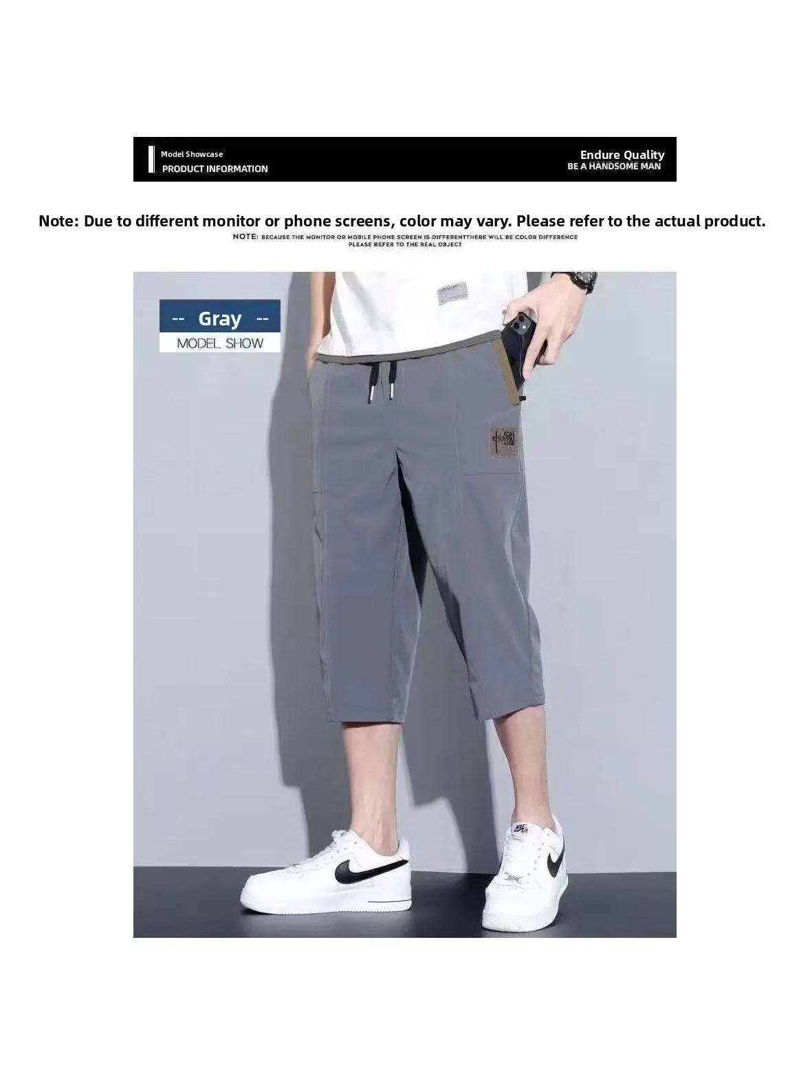 Pantaloni sportivi da uomo larghi in seta di ghiaccio Qui Dry con elastico in vita Gamba dritta Lunghezza sette piedi Sle giovanile e vitale
