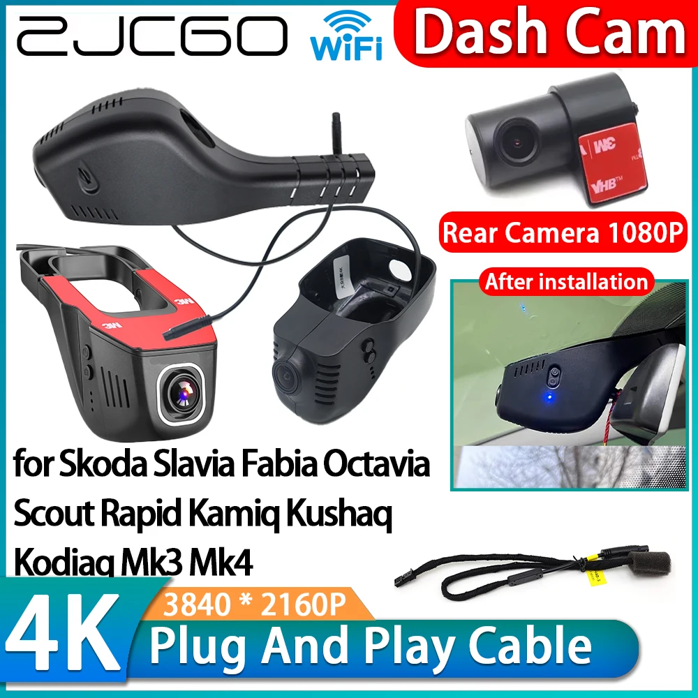 

for Skoda Slavia Fabia Octavia Scout Rapid Kamiq Kushaq Kodiaq Mk3 Mk4 4K Wifi Car DVR Video Recorder Dash Cam Front Rear Camera
