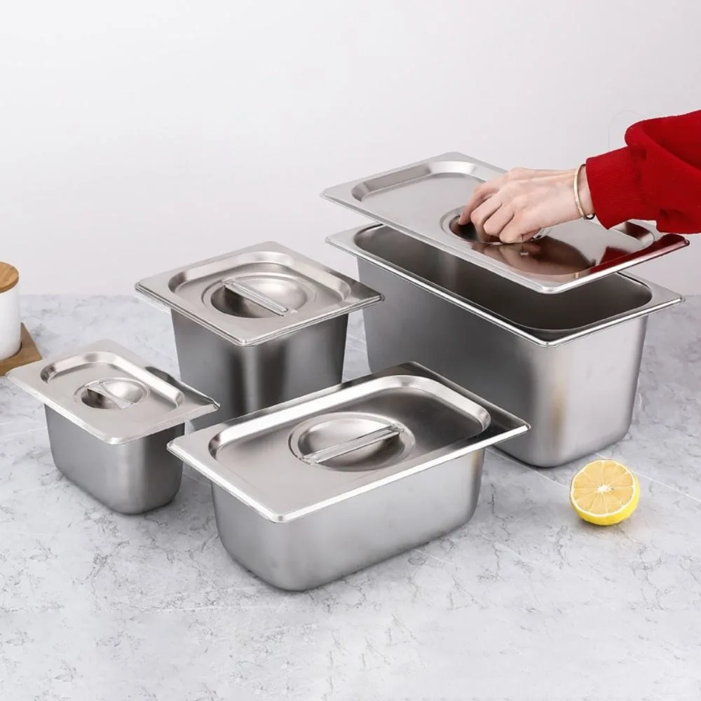 

Stainless Steel Canteen Food Basin Rust-proof Rectangular Food Storage Box with Cover Thickened Food Preparation Box Hotel