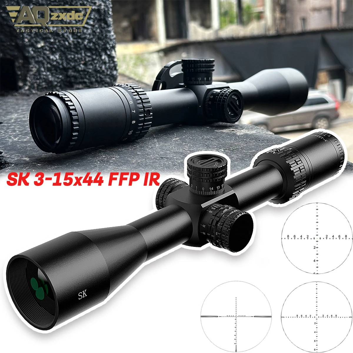 

AQzxdc SK 3-15x44 FFP IR Illumination Spotting Scope Precision Optics Shockproof Reticle Scopes & Accessorie for Airsoft Hunting