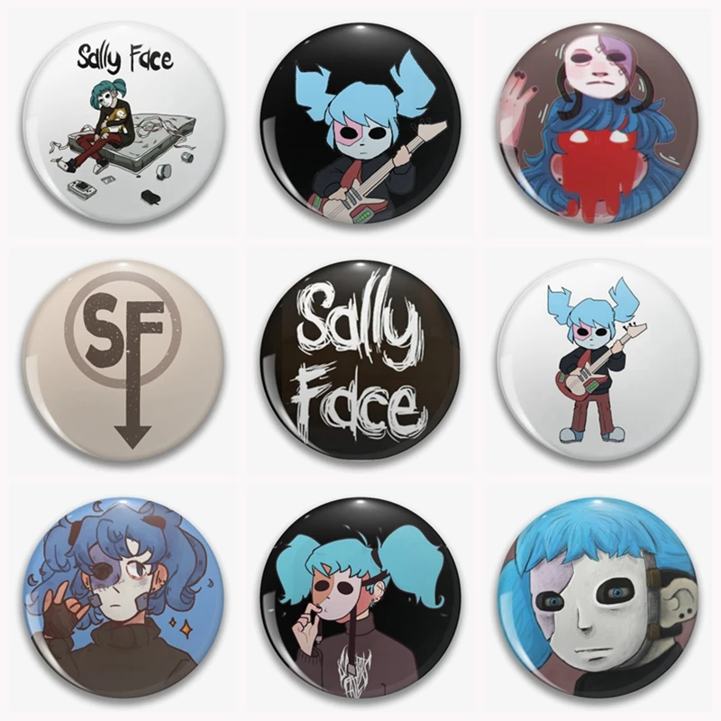 Pin de botón de juego Vintage de Sally Face, insignia de broche de Arte de abanico de Sal Fisher Sally de dibujos animados creativos, decoración de mochila, regalo para fanáticos, 58mm