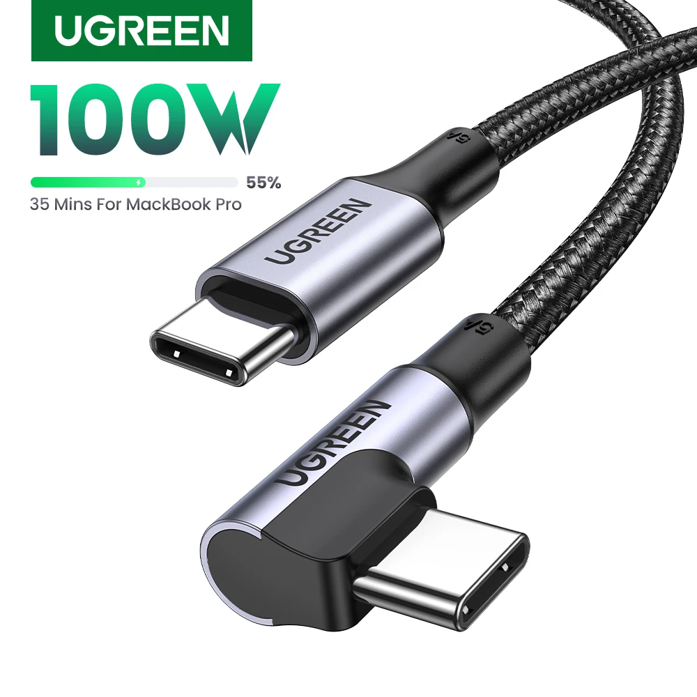 

UGREEN Type C to Type C Cable PD100W Fast charging For Apple iPad Samsung Macbook Charger USB C Cable 90 degree Android 2m 1m 5A
