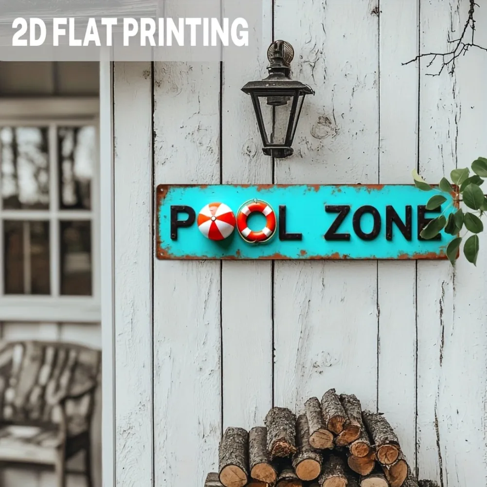 ديكور حائط معدني مسطح ثنائي الأبعاد لمنطقة حمام السباحة العتيقة - قطعة واحدة بتصميم حلقة الحياة الفيروزية والأحمر مقاس 15.74 × 3.93 بوصة، ديكور بحري لجانب حمام السباحة