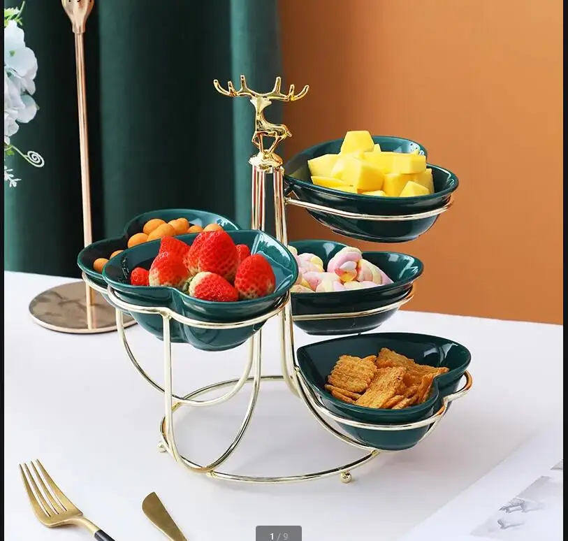Iron Art Ceramics Snack Tray Decoration Display Stand Snacks Platter Fruit Plate Dried Bowl Candy Cake