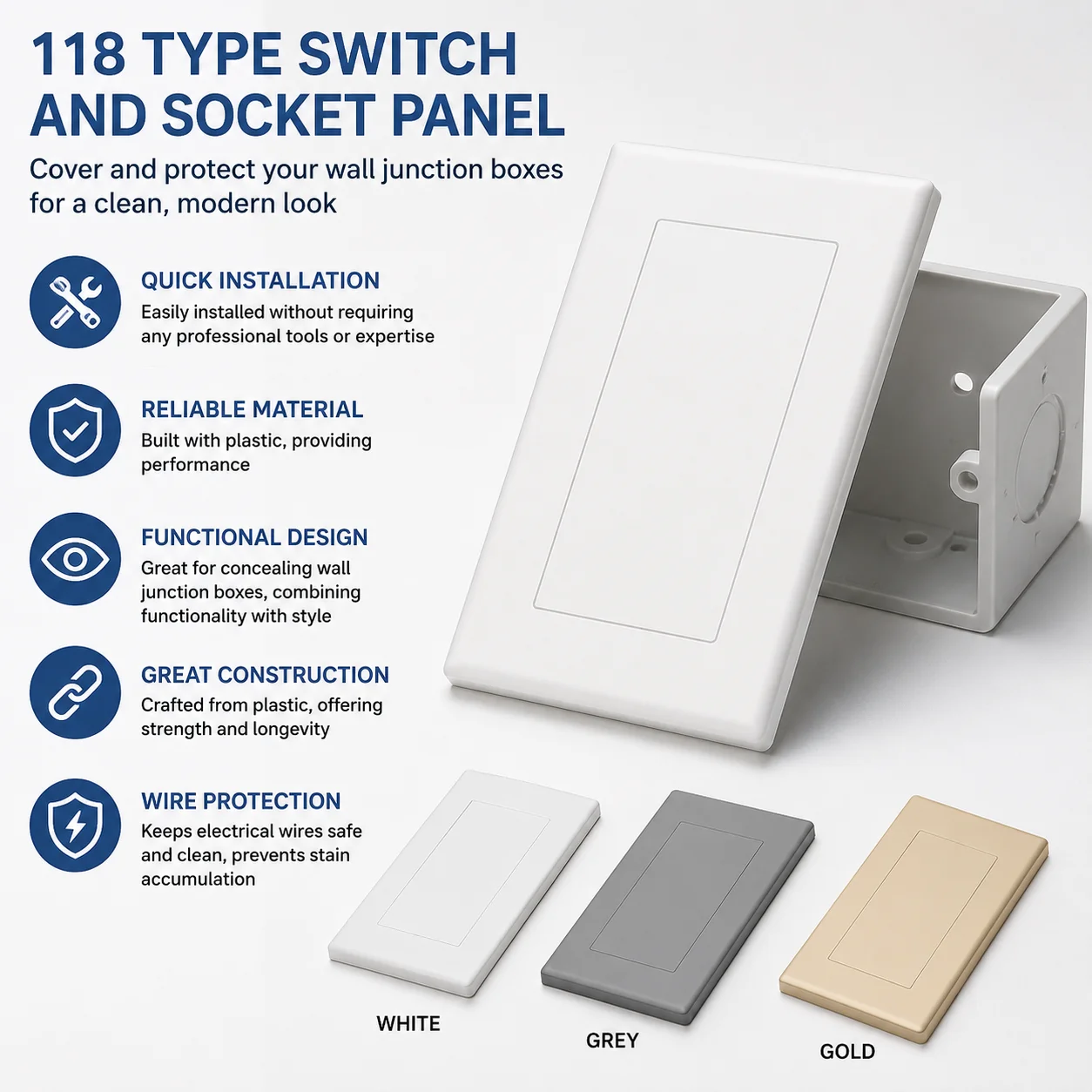 118 Type Switch And Socket Panel Reliable Material And Wire Protection Switch And Socket Panel For Concealing Wall Junction Box