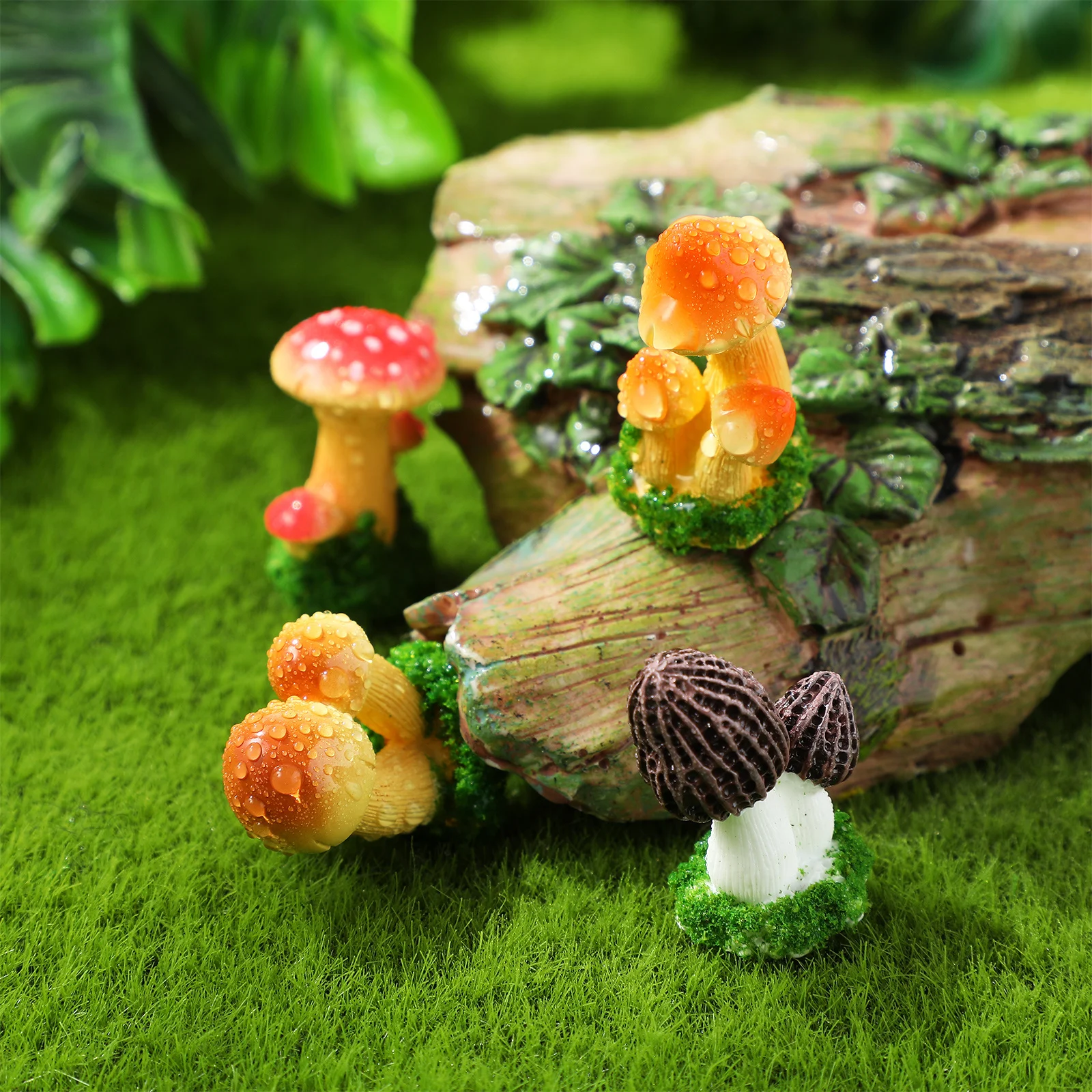 4 szt. żywicznych figurków grzybów, miniaturowe grzyby do dekoracji ogrodu, terrarium, mikrokrajobrazu, sztuczne grzyby