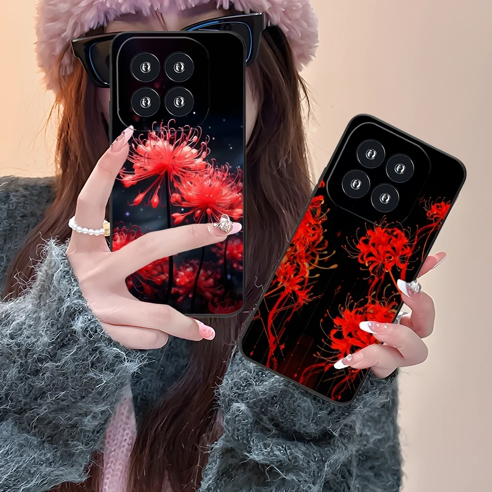 Red Spider Lily Color Mobile Cell Phone Case for Xiaomi 14 13 12 11 10 9 T Ultra Lite Pro S SE X 5G Black Soft Phone Cover Shell