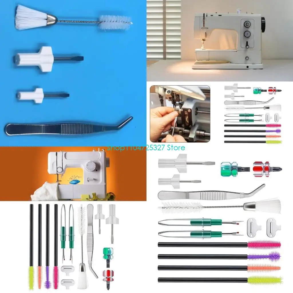 

D8KF 14Pieces Multifunction Sewing Machine Accessories Set Includes Tweezer Double Headed Brush Screwdrivers Seam Unpicker