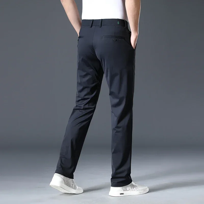 BROWON New Ice Silk Work Pant Extra Elasticity Hgih Quality Spring and Summer Thin Smooth Soft Straight Business Trouser for Man