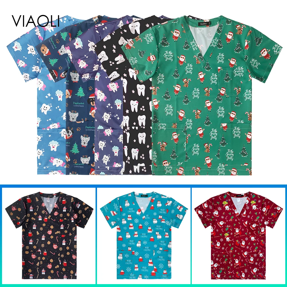 

Medical Nursing Printed Scrubs Wholesale Print Doctor Uniforms Medical Nursing Scrubs Clinic Uniform Short Sleeve Tops Work Wear