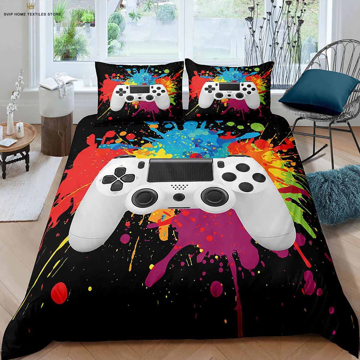 

Watercolor Game Controller E-Sports 3d Printing Quilt Cover 100% Polyester Bedding Set Duvet Cover Pillowcase Three-Piece Set