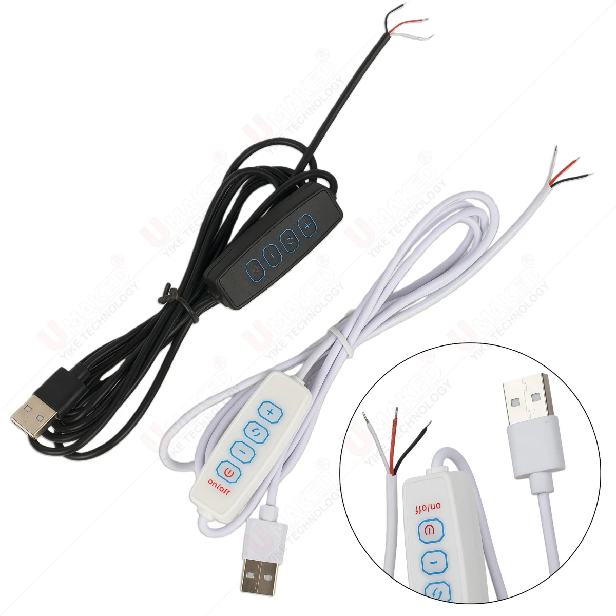 3Pin 5V Switch Power Supply Wires 1.5M USB Male to 3 Core Connection Cable 4 Buttons ON OFF Bright Up/down For LED Strip Lamp