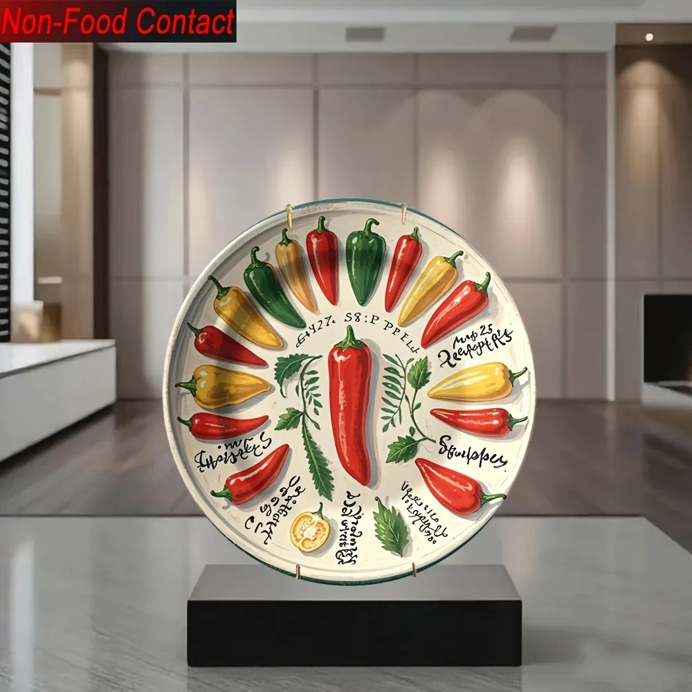 1pc Vibrant Chili Pepper Ceramic Decorative Plate - Colorful Round Wall Art for Home, Living Room, Bedroom, Study - Non-Food