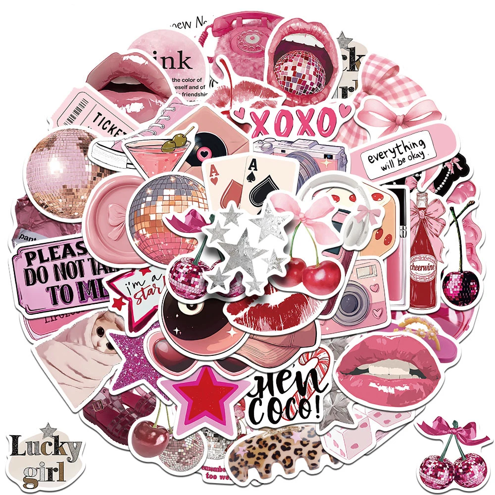 10/30/50 Stück Kawaii Rosa Y2K Ins Style Aufkleber Ästhetische Graffiti-Sticker DIY Wasserflasche Handy Notizbuch Niedliche Cartoon-Aufkleber