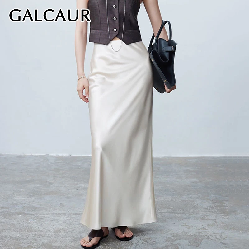 

GALCAUR Solid Elegant Luxury Women Skirt High Waist Bodycon Patchwork Zipper Temperament Party Long Skirts Female Fashion Style