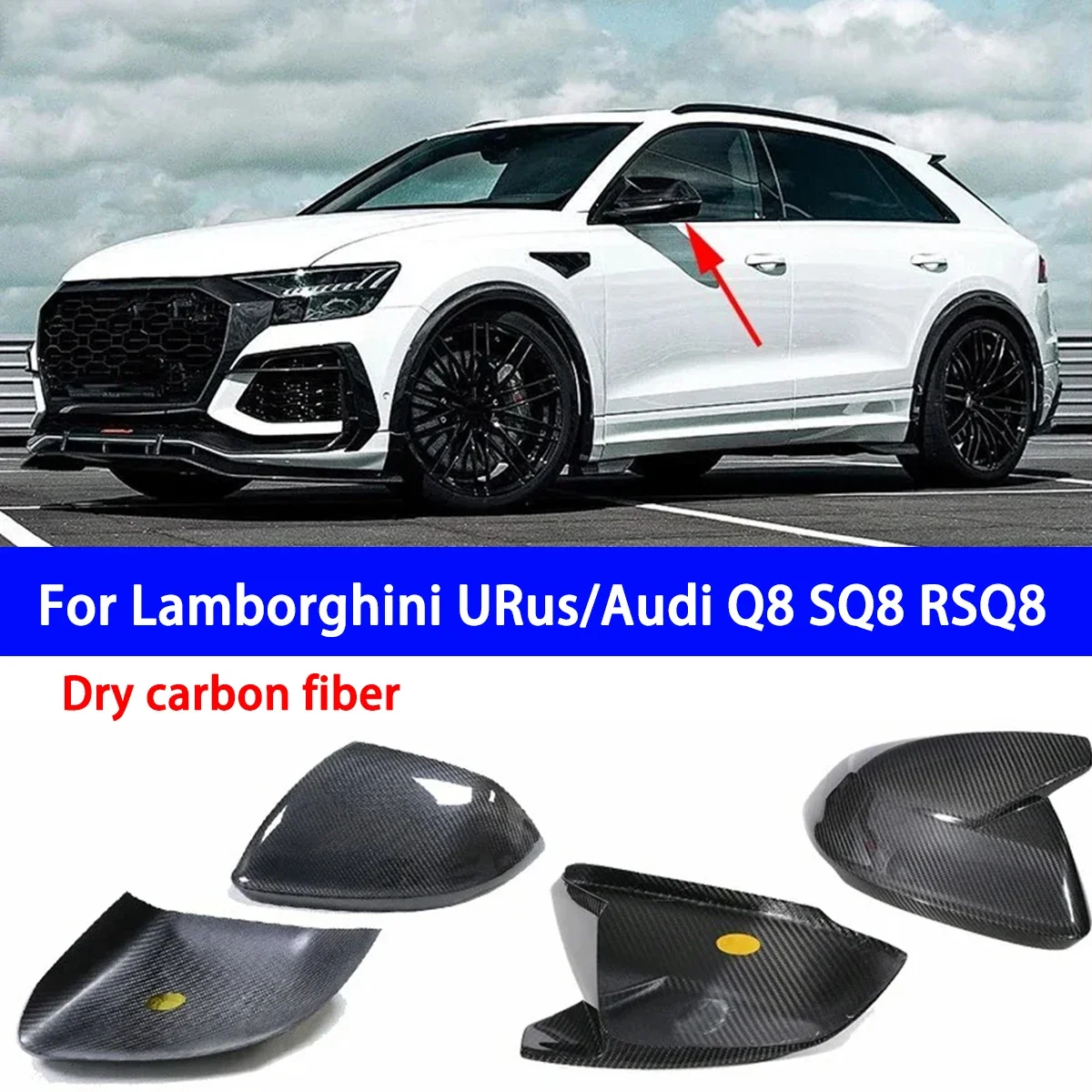 For Lamborghini Urus Audi Q8 RSQ8 2018 Rearview Mirror Cover Add-on+carbon Fiber Car Rearview Mirror Back Cover with Lane Assist