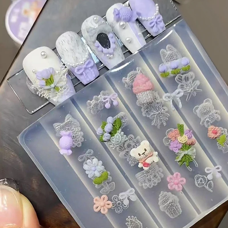  ثلاثية الأبعاد قالب من السيليكون زهرة القلب مسمار الفن زينة الأظافر DIY تصميم Kawaii فراشة القوس مسمار قالب ختم لوحة قالب مانيكير