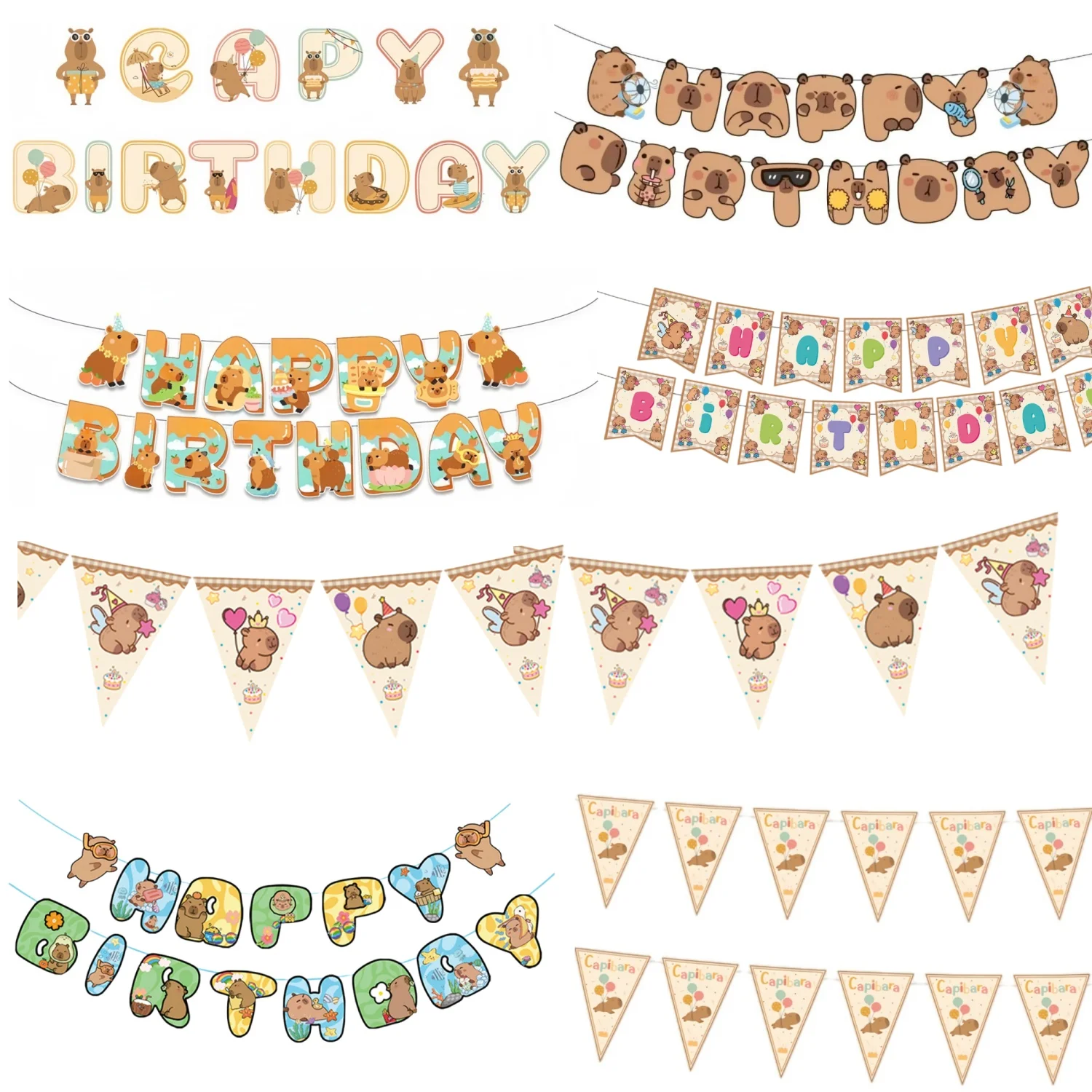 Cartel de cumpleaños de capibara, suministro temático de fiesta de capibara, banderín de bandera, guirnalda, decoración colgante, regalos de fiesta de cumpleaños para niña de capibara