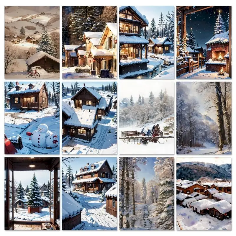 

CHENISTORY Diy Painting By Numbers Snow Covered Landsape On Canvas Winter Pictures By Numbers For Painting Decor Gift Diy Ideas