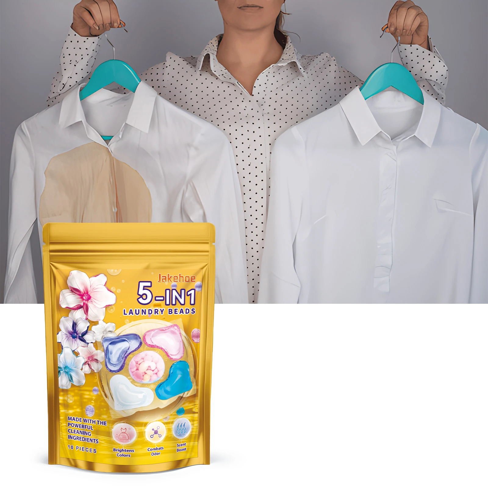 Perle di gel per bucato Rimozione efficiente delle macchie Macchie di olio Ammorbidente Vestiti Fragranza a lunga durata Detergenti per indumenti 5 in 1