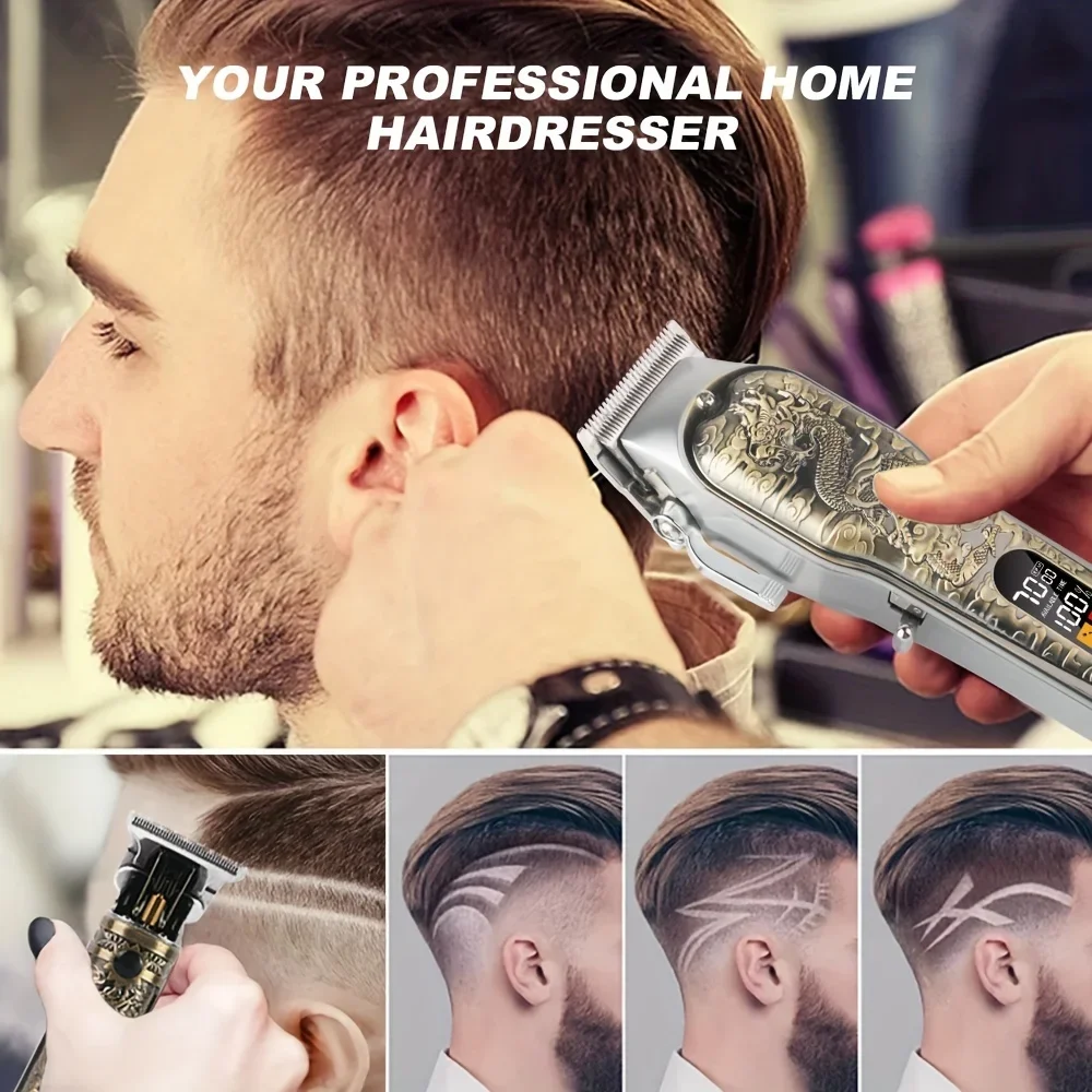 2pcs/Set Professional Hair Clippers Set, Cordless Portable Electric Shaver Trimmer With LED Display, Hair Cutting Machine For Me